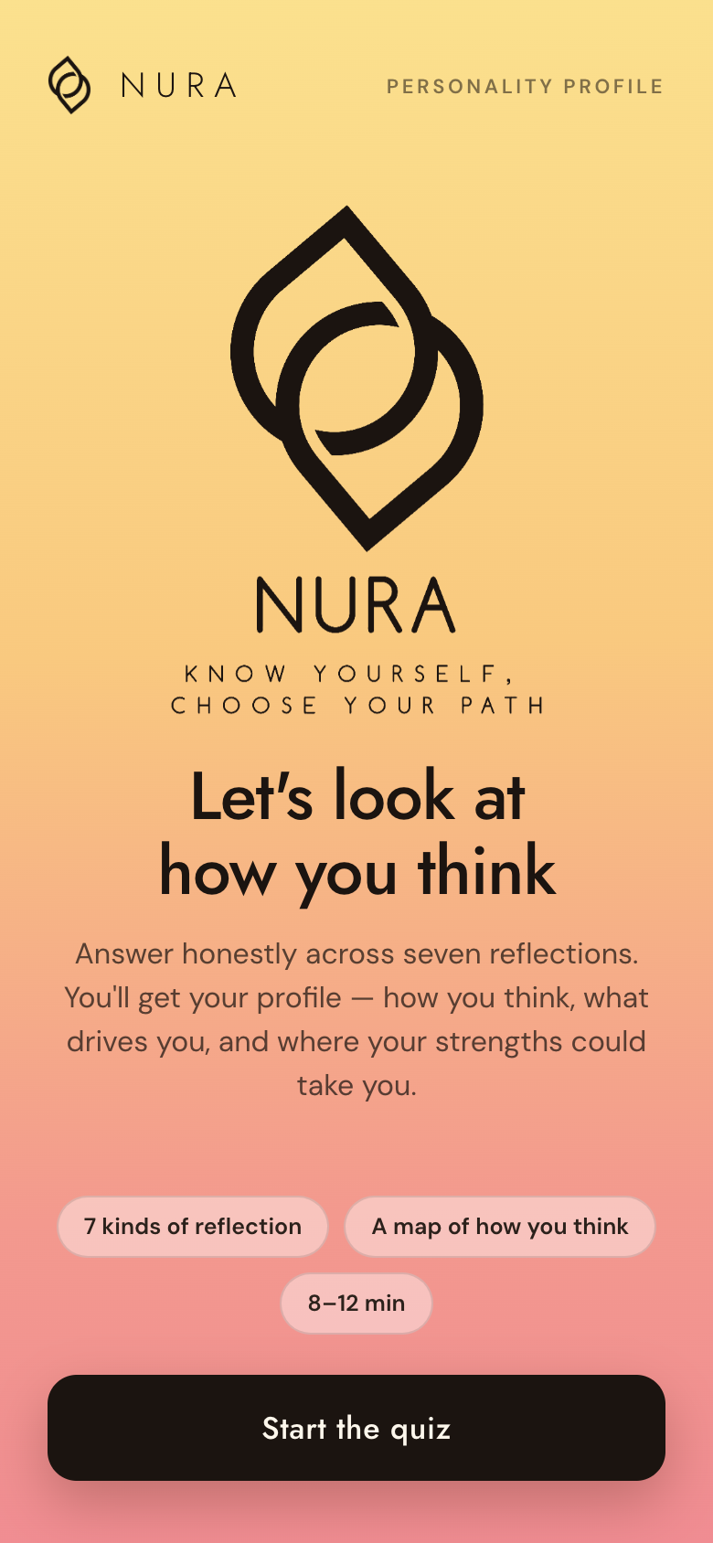 The Nura welcome screen