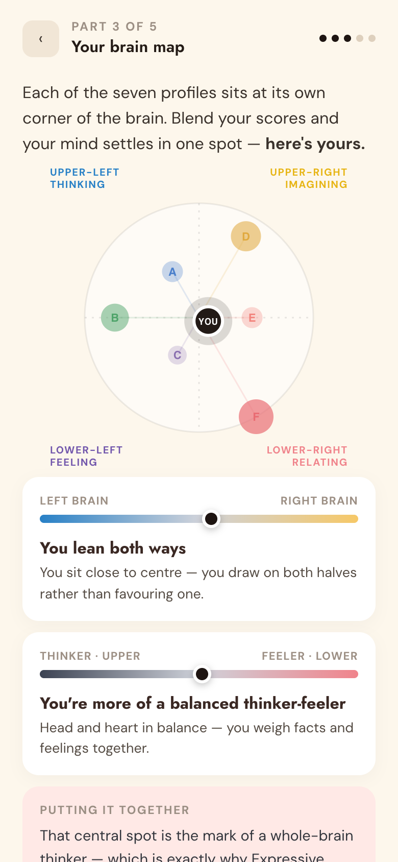A student's brain map across seven thinking styles